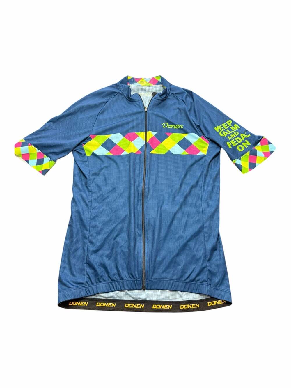 Donen Keep Calm and Pedal On Short Sleeve Cycling Jersey Blue Size XL